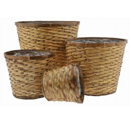 Brown Stain Bamboo Planter - fits 6" pot